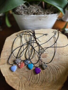 Handcrafted Set Of 7 Stone Heart Pendant Necklaces